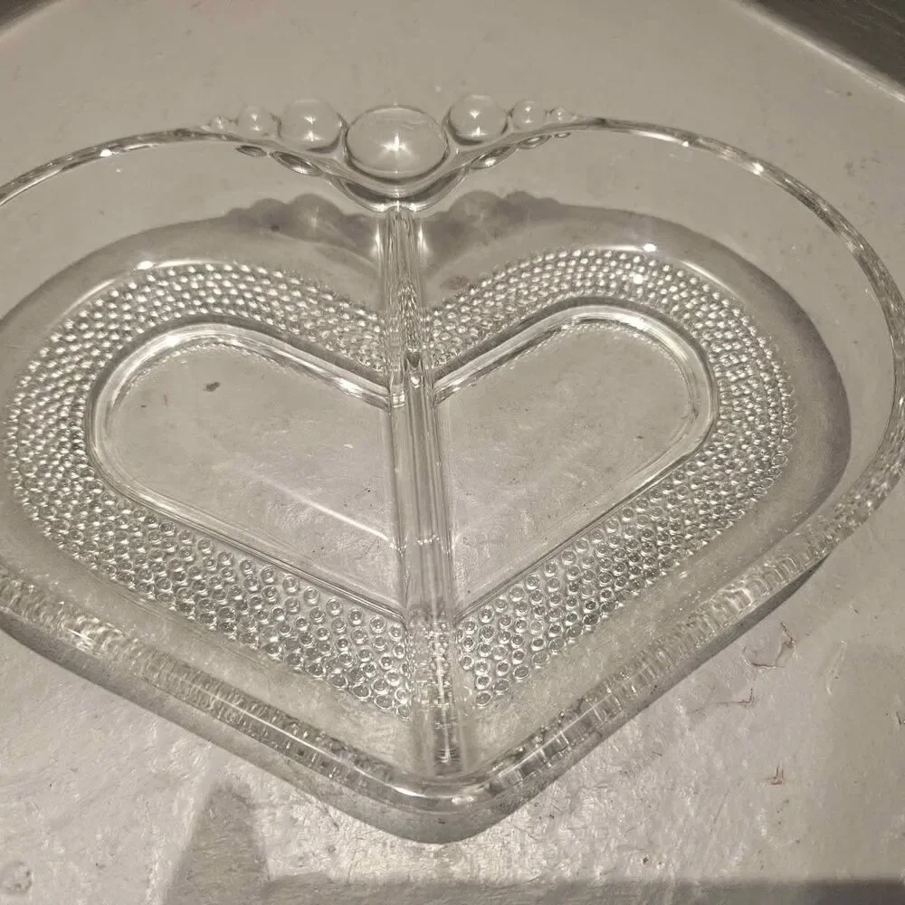 Clear Heart Shaped Divided Glass Dish Duncan and Miller #309 Trinket Dish